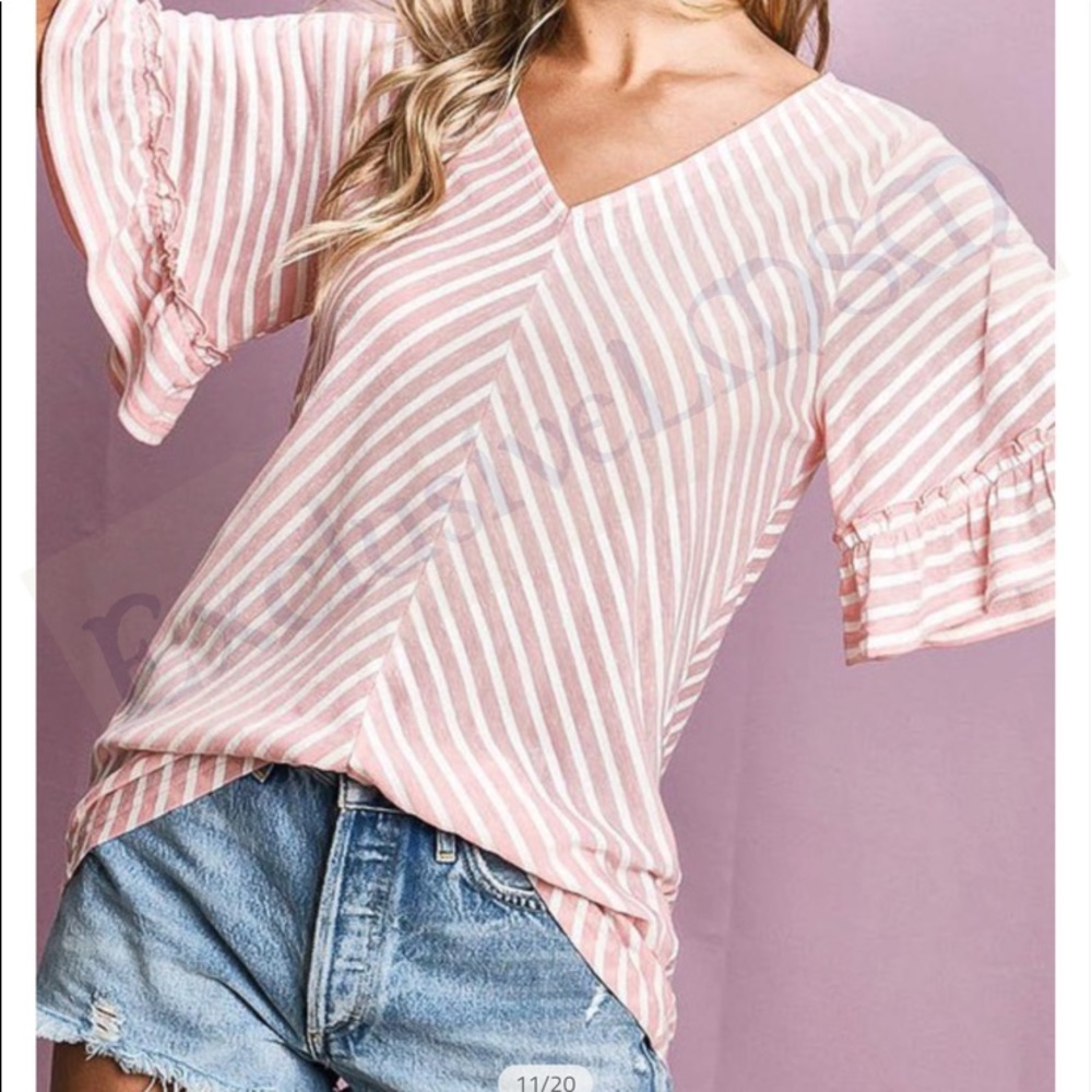 Diagonal Striped Ruffle Top - Picture 4 of 5